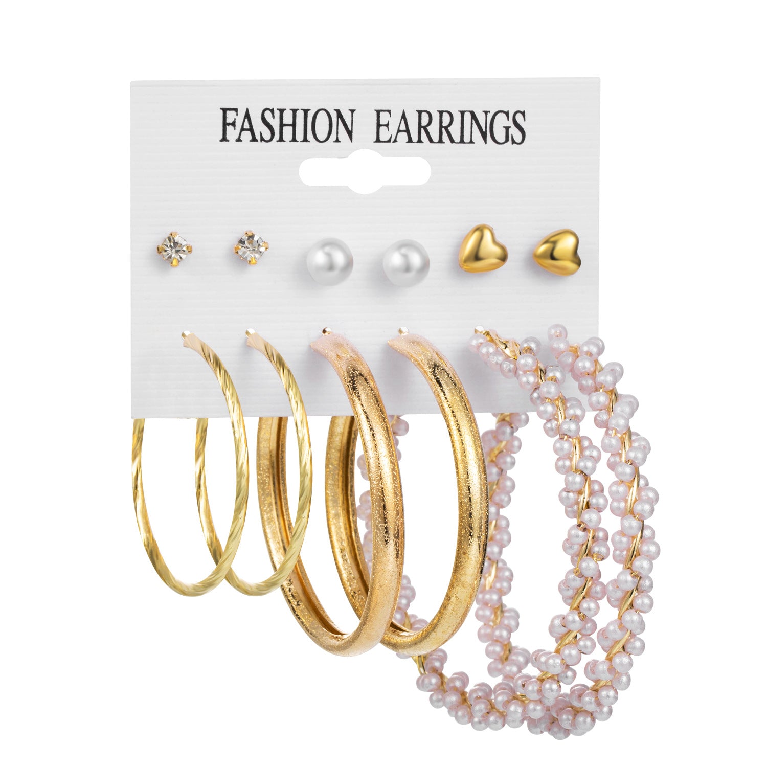 New Vintage Geometric Pearl Earrings 6-piece Set