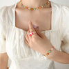 Colorful Small Flower Drop Oil SUNFLOWER Chain Stitching Necklace Bracelet Jewelry Set