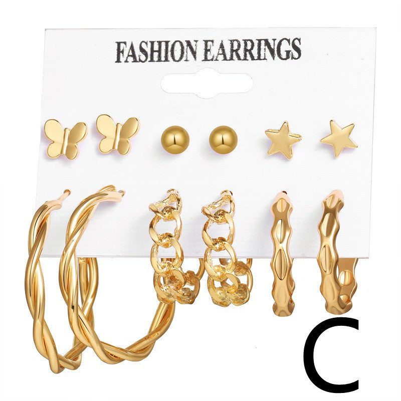 Metal Circle Chain Earrings Set Of Six Sets