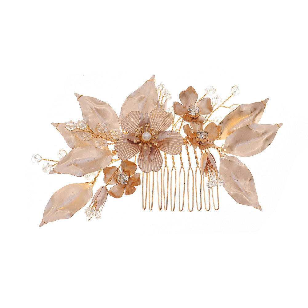 Bride high-end golden flowers hand-inserted comb