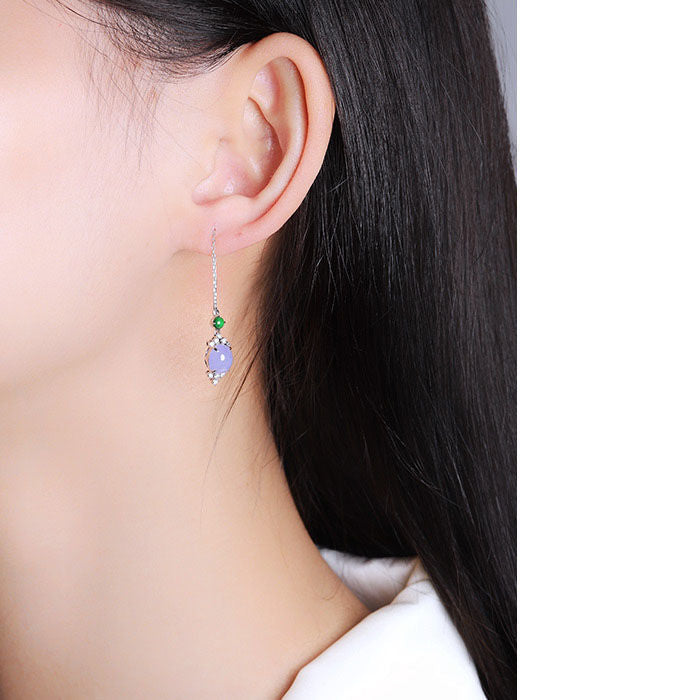 Violet Hanging Earrings Silver Earrings High Ice Inlaid Chalcedony