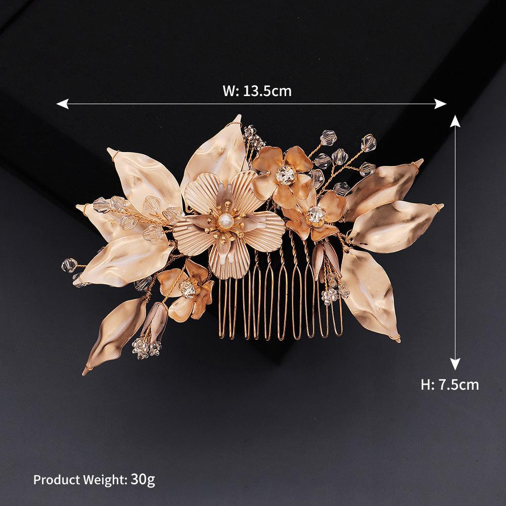 Bride high-end golden flowers hand-inserted comb