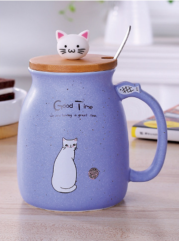 450ml Cartoon Ceramics Cat Mug With Lid and Spoon Coffee Milk Tea Mugs Breakfast Cup Drinkware Novelty Gifts