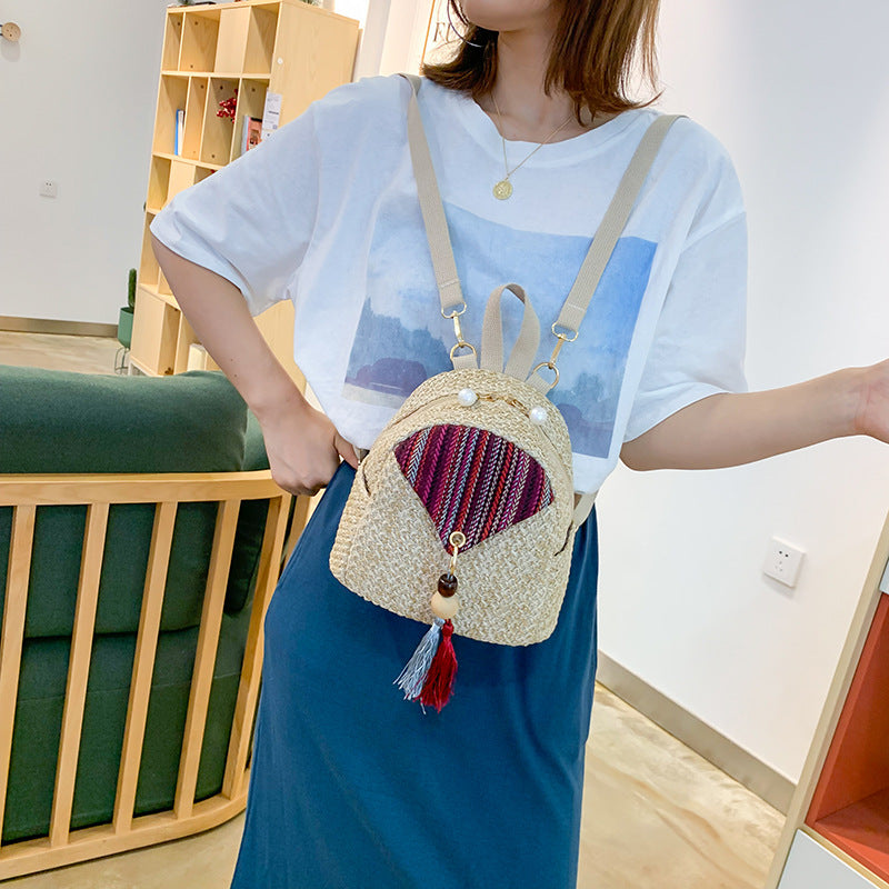 Straw Backpack Mini Ethnic Style Tassel Pouch