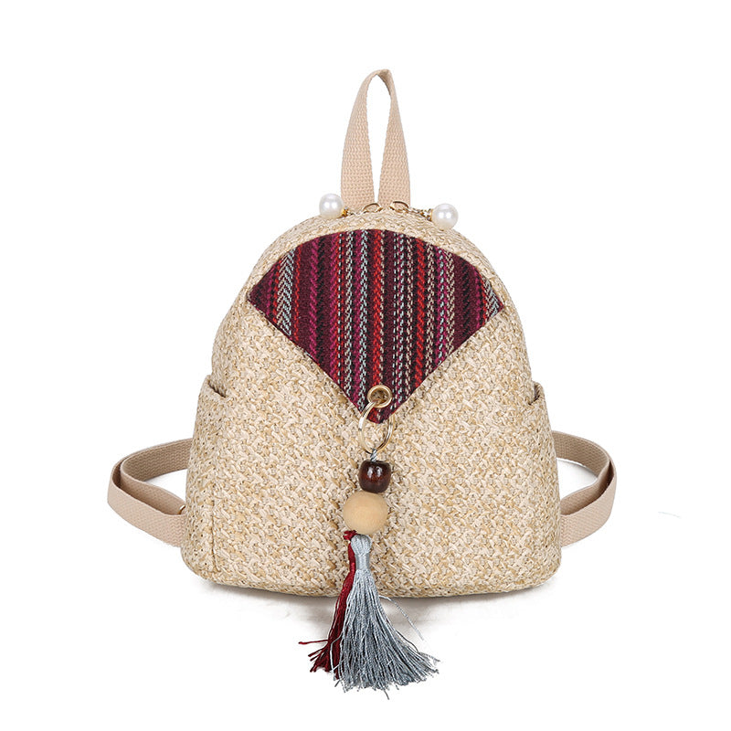 Straw Backpack Mini Ethnic Style Tassel Pouch