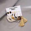 Cross-Border Hot-Selling Earrings Acrylic Faux Pearl Geometric Circle Flashing Diamond Tassel Earring Set Piece