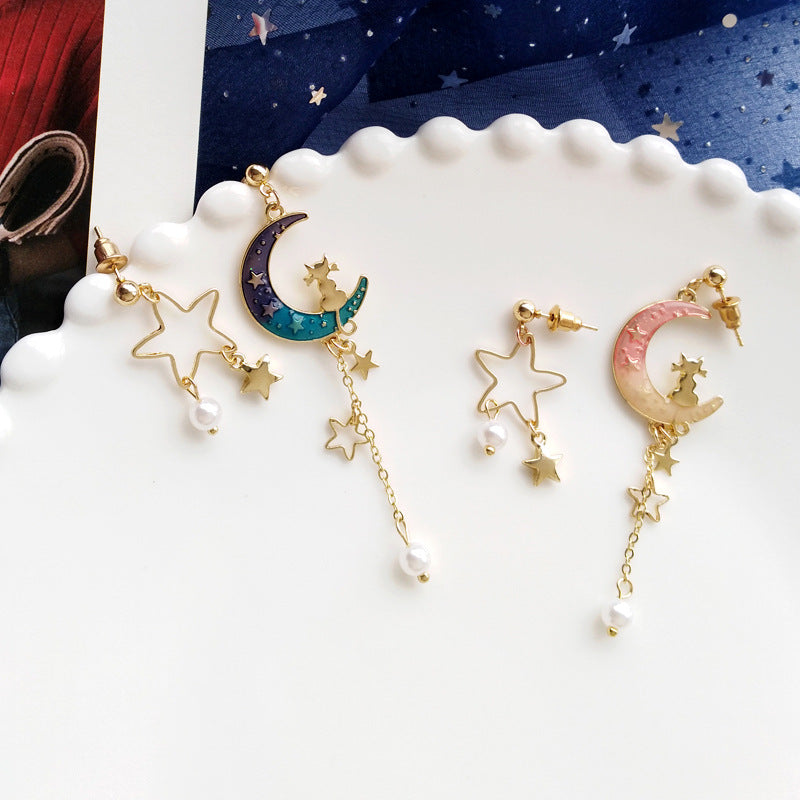 Beautiful Fantasy Starry Sky Moon Fashion Wild Metal Earrings