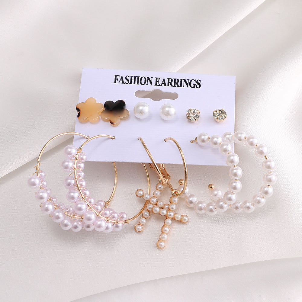 Inlaid Pearl Ladies Earrings French Vintage Gold Earring Set