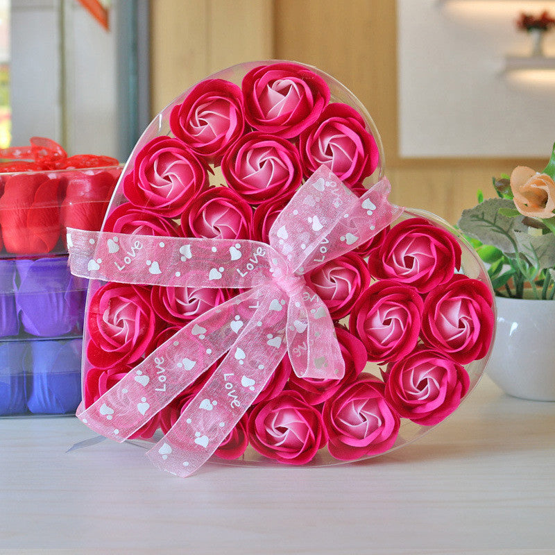 24 Rose Soap Flower Heart-shaped Box