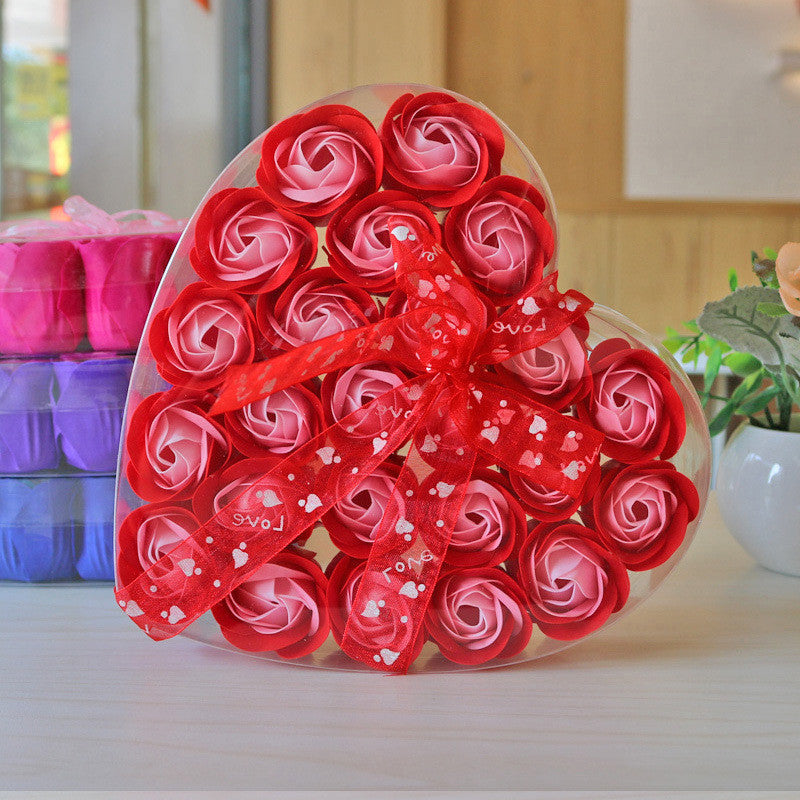 24 Rose Soap Flower Heart-shaped Box