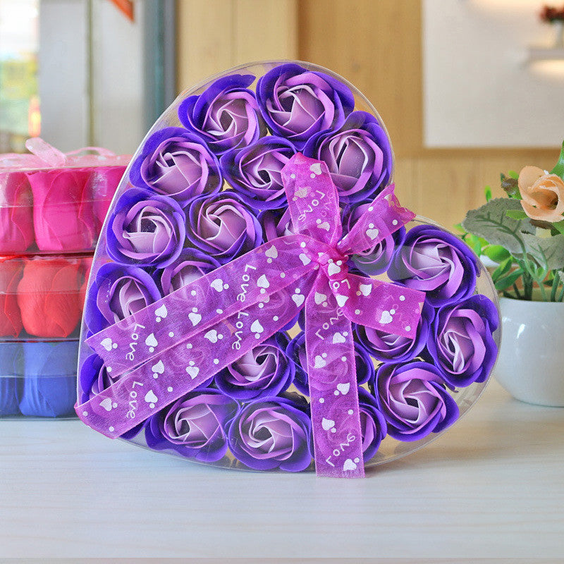 24 Rose Soap Flower Heart-shaped Box