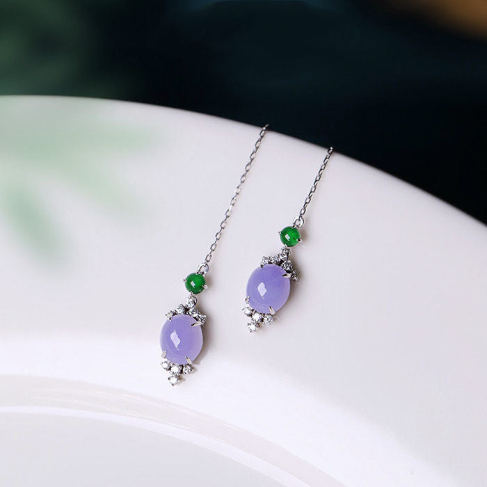 Violet Hanging Earrings Silver Earrings High Ice Inlaid Chalcedony