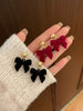 Wine Red Flocking Bow Stud Earrings Women's