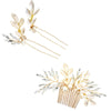 White Paint Leaf Bridal Hair Comb And Fork Set
