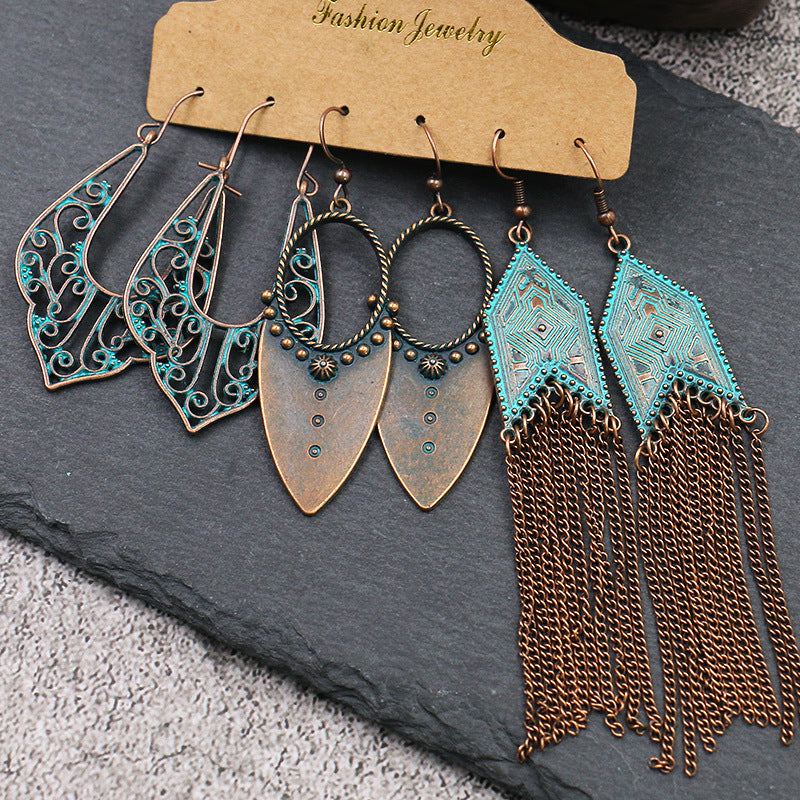 New Alloy Antique Handmade Tassel Woven Dream Net Earrings