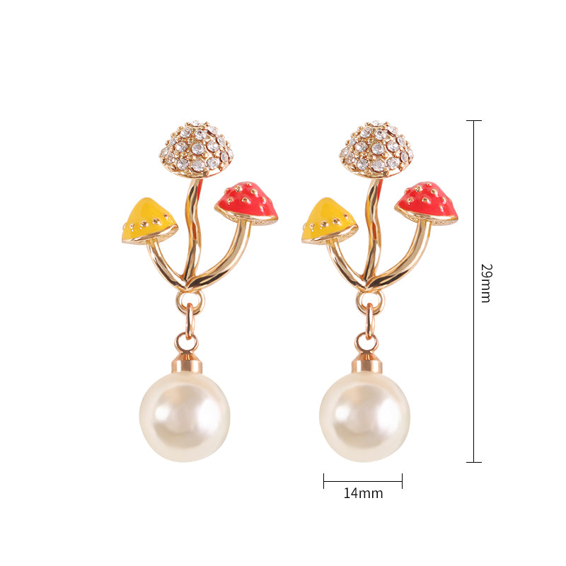 Unique Earring for Women Cute Three Mushroom Shape Sweet Gold Color Drop Earrings New Design Trendy Ear Jewelry