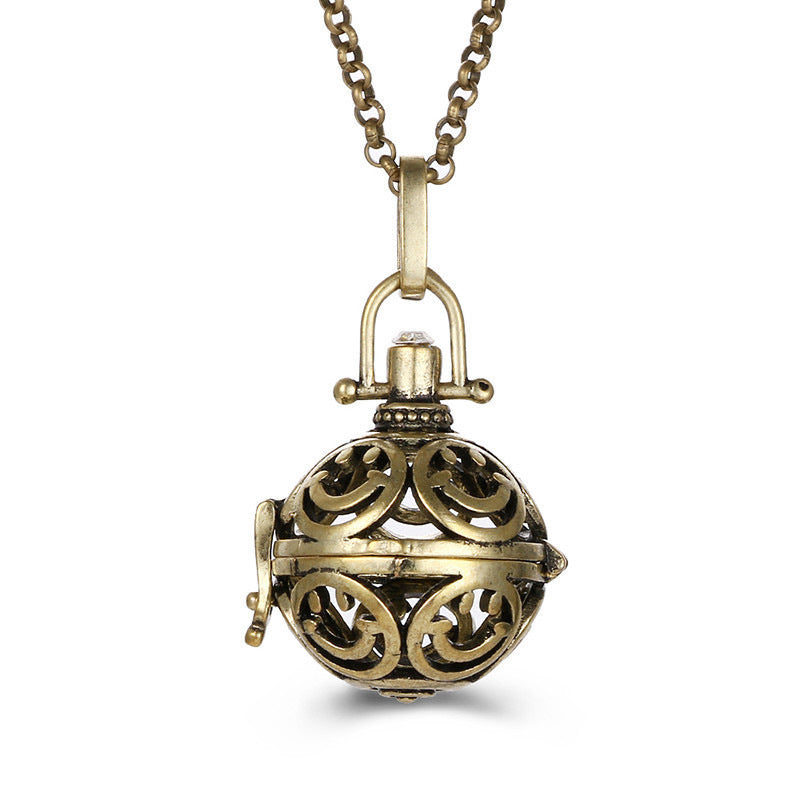 Aromatherapy Zircon Cage Hollow Necklace Essential Oil Diffuser Perfume Box Antique Traditional Han Clothing Accessories