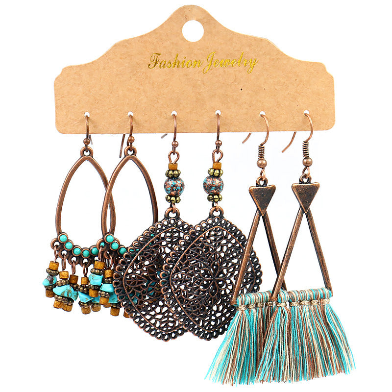 New Alloy Antique Handmade Tassel Woven Dream Net Earrings