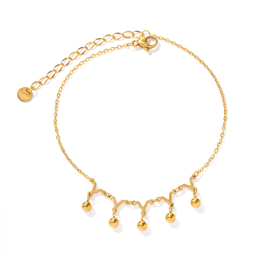 Women's Fashion Y-shaped Small Golden Balls Titanium Steel Anklet