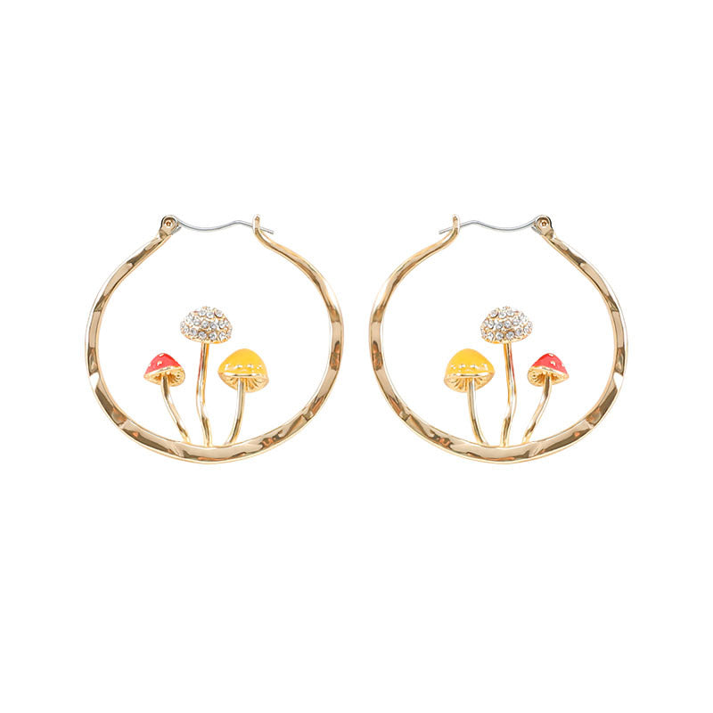 Unique Earring for Women Cute Three Mushroom Shape Sweet Gold Color Drop Earrings New Design Trendy Ear Jewelry