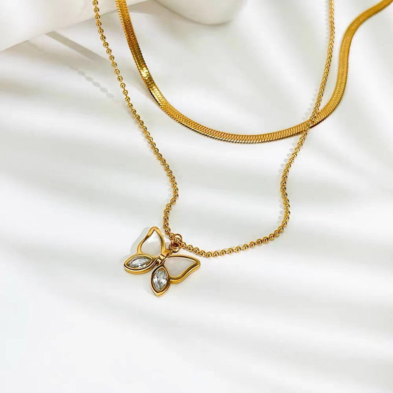 Double Shell Butterfly Anklet Necklace