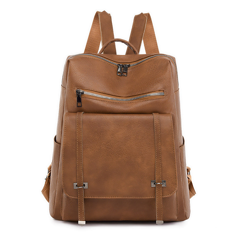 Retro Large Capacity Contrast Color Women's Pu Backpack