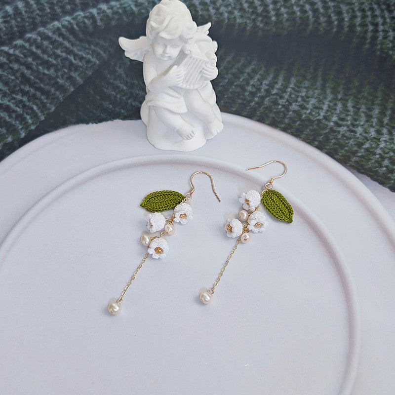 Handmade Lace Micro Hook Bell With Orchid Design Earrings