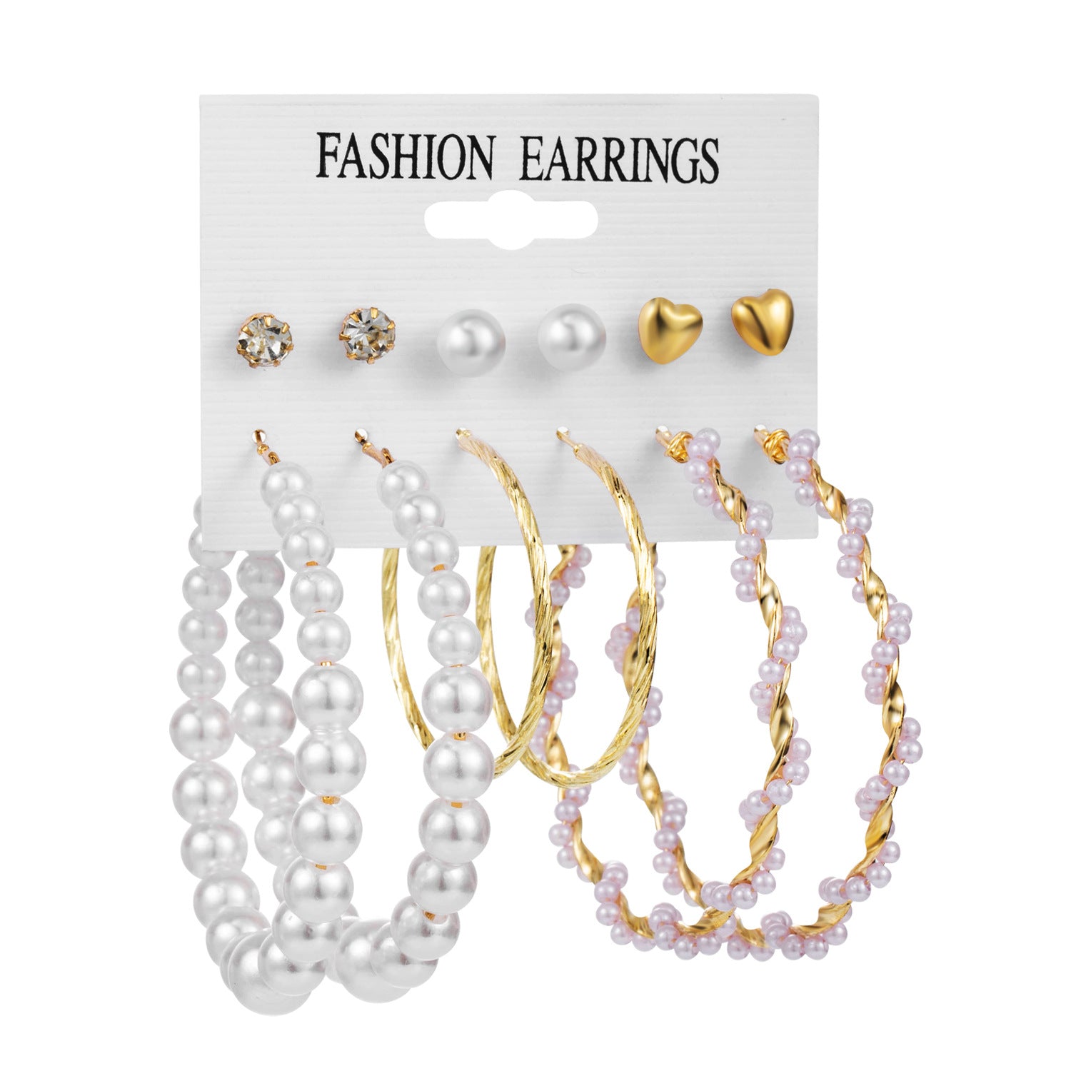 New Vintage Geometric Pearl Earrings 6-piece Set