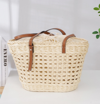 Large Capacity Fashion Urban Simple White Khaki Straw Braided Bag