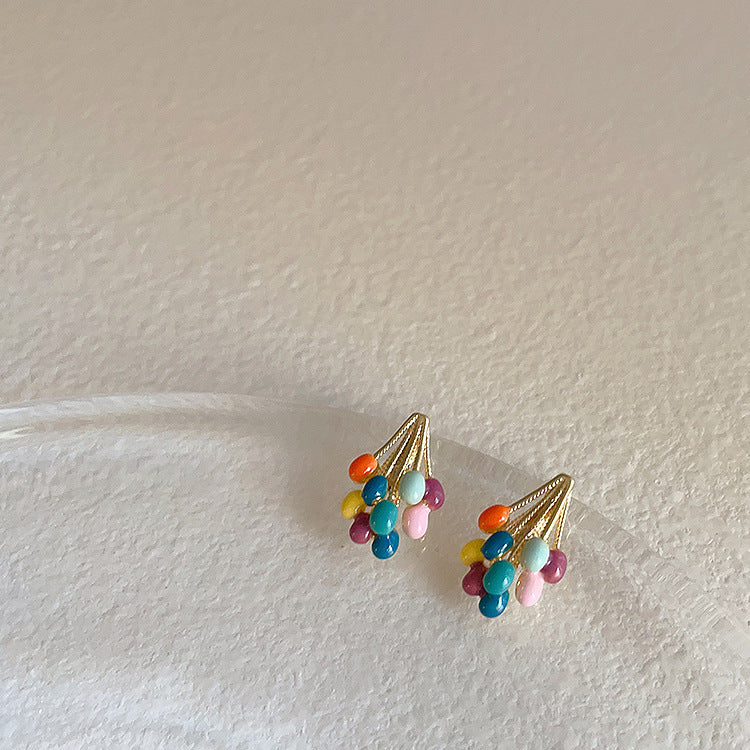 Women's Vintage Colorful Oil Drip Flower Cluster Earrings