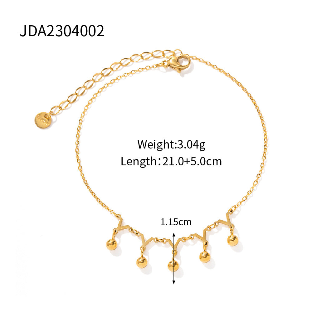 Women's Fashion Y-shaped Small Golden Balls Titanium Steel Anklet