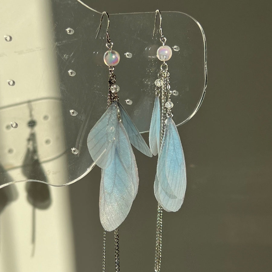 Design Super Fairy Butterfly Dragonfly Wings Long Tassel Earrings