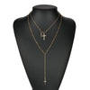 Fashion Retro Multi-layer Necklace Simple Golden Rhinestone Cross