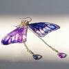 Handmade Copper Wire Epoxy Blue Purple Butterfly Wings Earrings