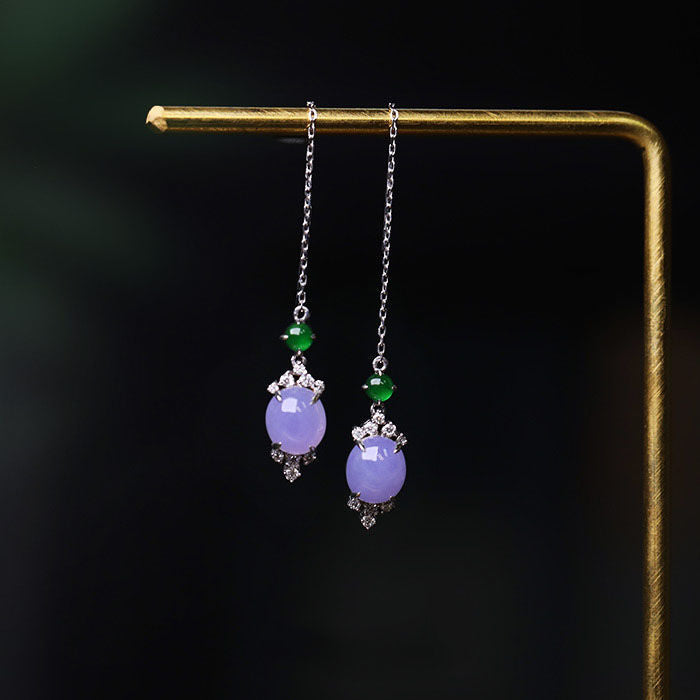 Violet Hanging Earrings Silver Earrings High Ice Inlaid Chalcedony