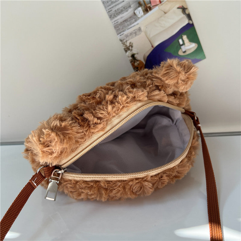 Brown Series Cute Furry Bear Messenger Bag For Girls