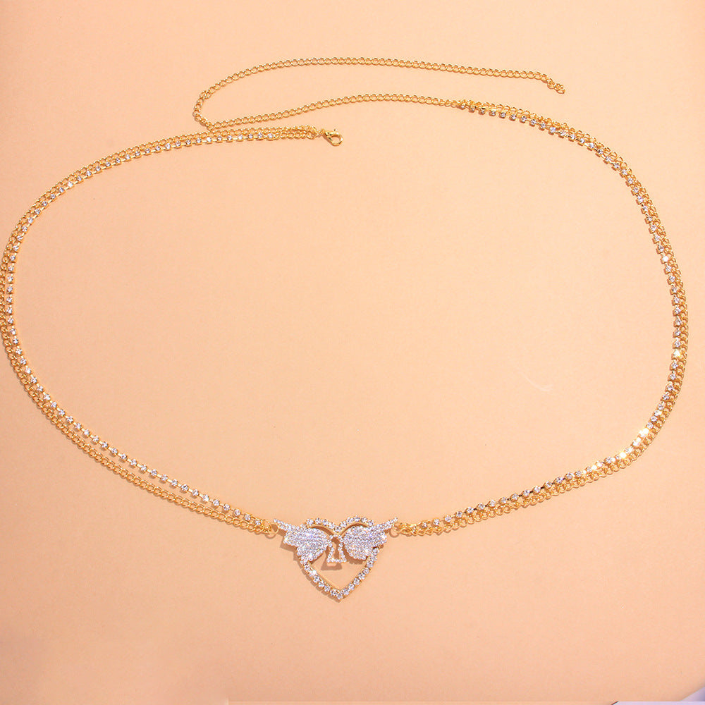 Rhinestone Wings Heart Multilayer Waist Chain