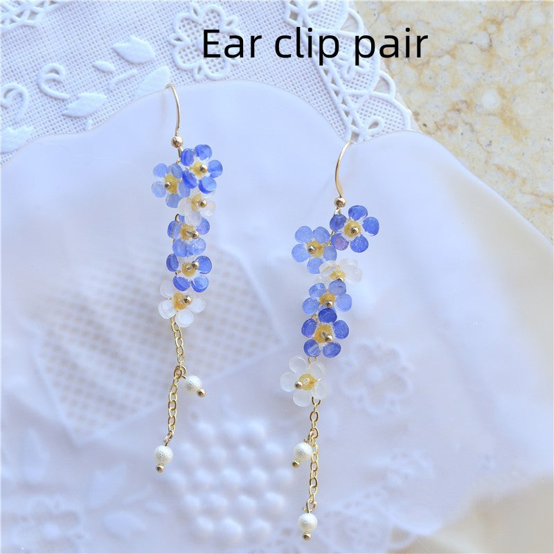 Don't Forget Me Flower Tassel Long Earrings