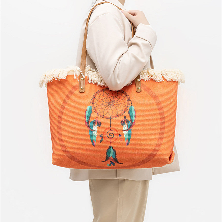 Bohemian Ethnic Style Canvas Bag Commuter Shoulder Bag Niche Design Large Capacity Shopping Bag Women Handbags