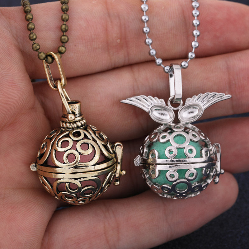 Aromatherapy Zircon Cage Hollow Necklace Essential Oil Diffuser Perfume Box Antique Traditional Han Clothing Accessories