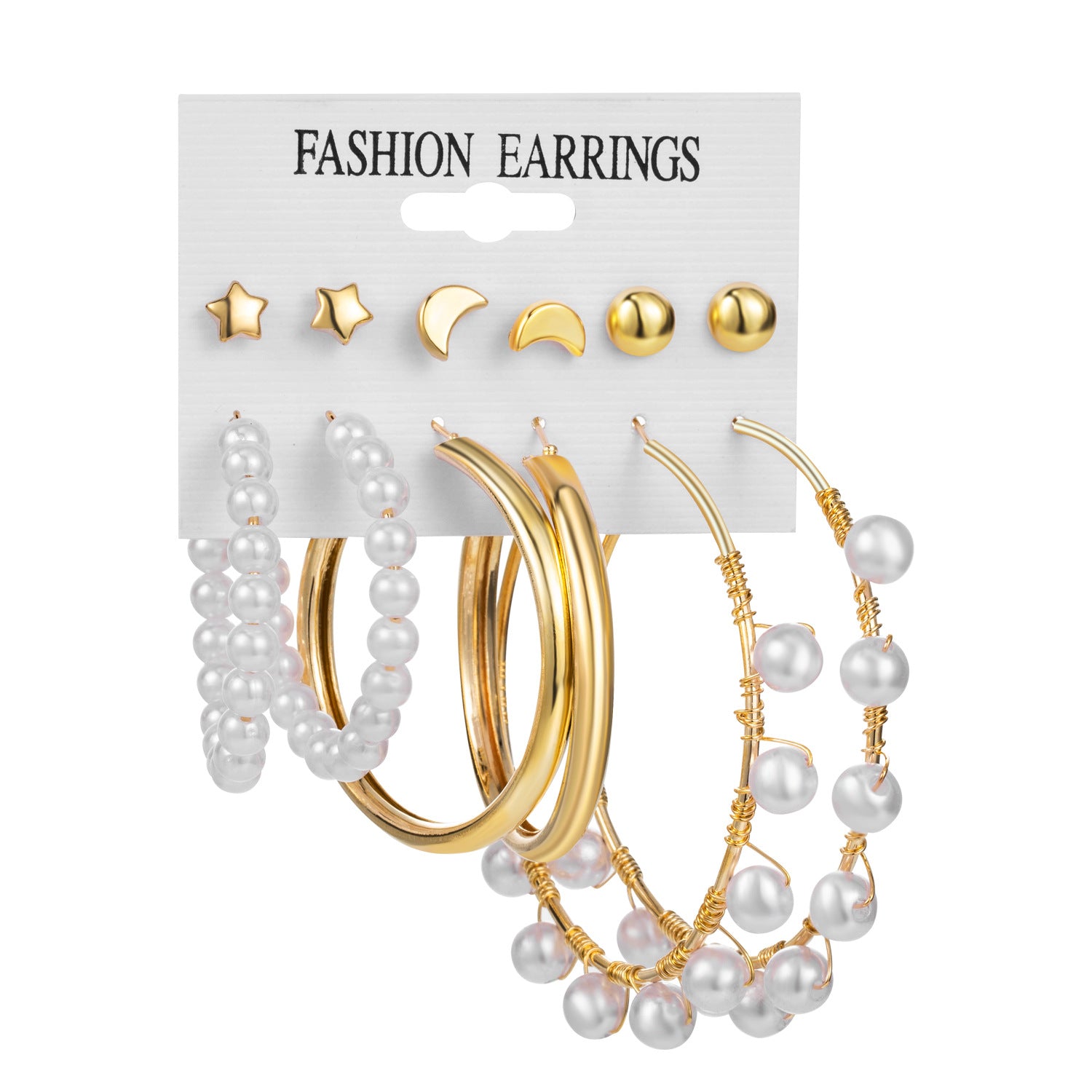 New Vintage Geometric Pearl Earrings 6-piece Set