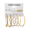 New Vintage Geometric Pearl Earrings 6-piece Set