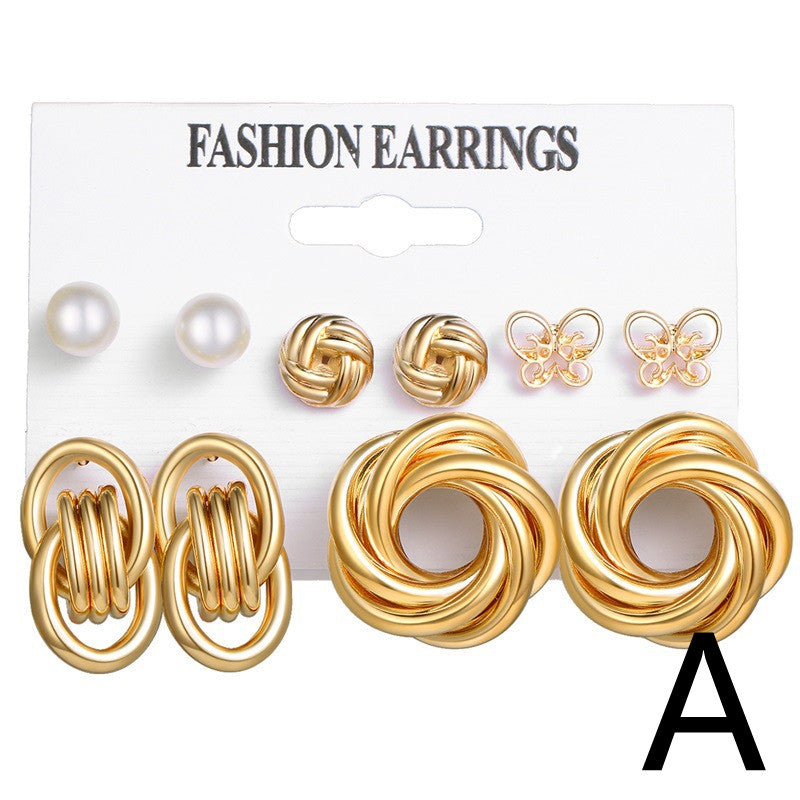 Metal Circle Chain Earrings Set Of Six Sets