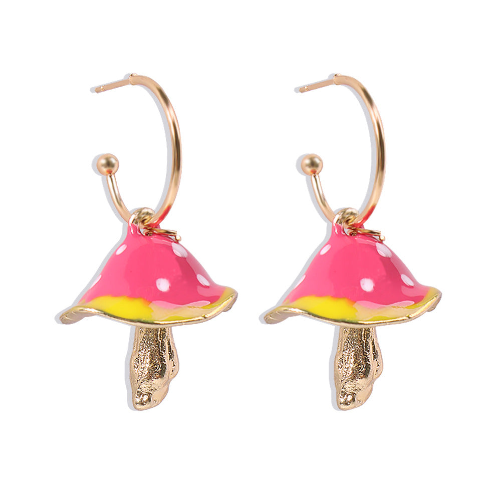 Unique Earring for Women Cute Three Mushroom Shape Sweet Gold Color Drop Earrings New Design Trendy Ear Jewelry