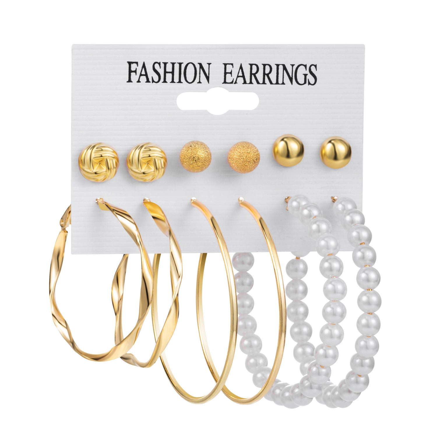 New Vintage Geometric Pearl Earrings 6-piece Set