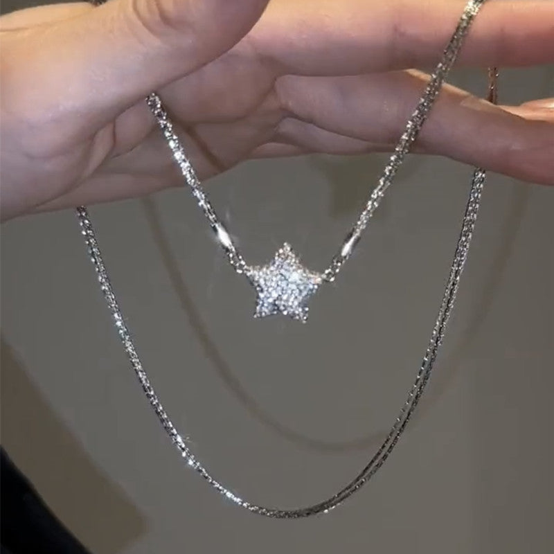 Magnetic Diamond-embedded Five-pointed Star Necklace Summer Stainless Steel Clavicle Chain Affordable Luxury Style Ladies