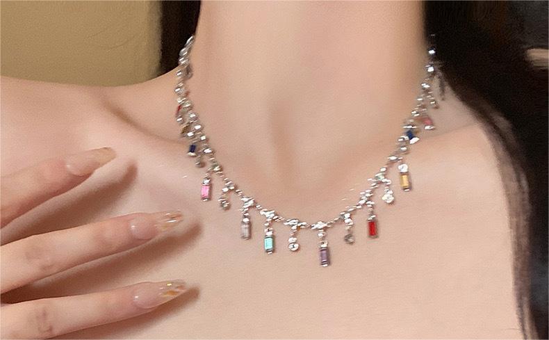 Rainbow Color Fringed Zircon Necklace For Women Light Luxury Minority Design Advanced Sense
