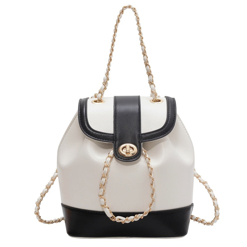 Women's Chain Backpack One Shoulder Retro Oily Bucket Bag