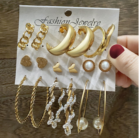 Metal Circle Chain Earrings Set Of Six Sets