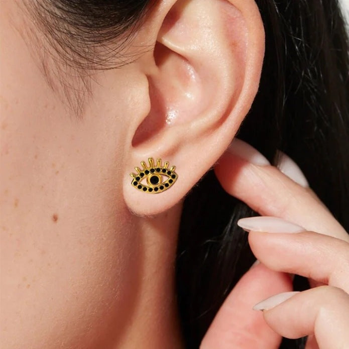 Fashion Retro Black Rhimestone Eye Stud Earrings